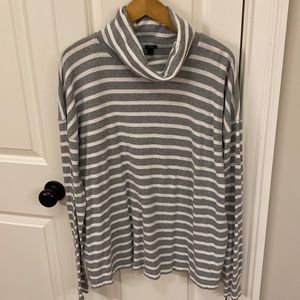 J Crew gray white striped soft cotton turtleneck oversized comfortable